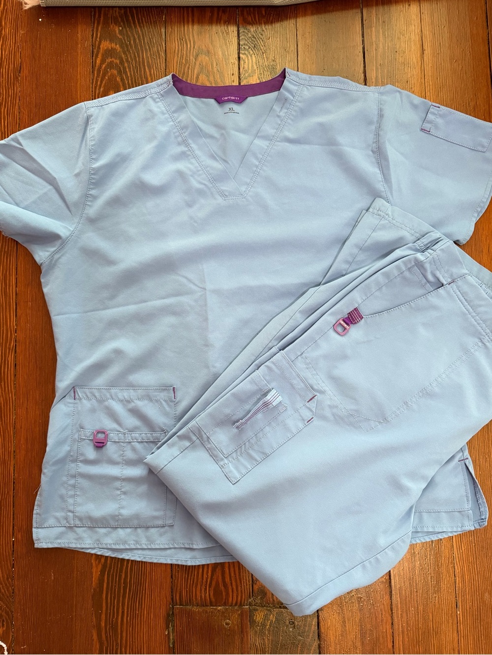 Carhartt Light Blue Workwear medical scrub set with Gold Logo